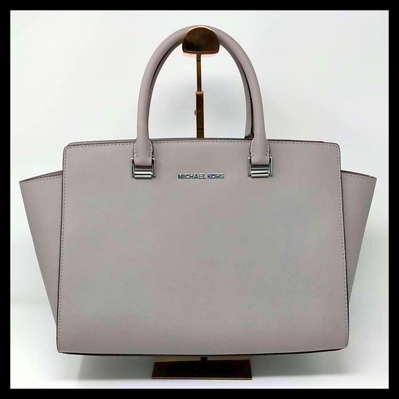 NWT Michael Kors Large Selma Satchel Handbag 3D Stud Floral Strap Pearl Grey - Picture 5 of 15